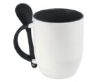 TAZA BICOLOR DE SUBLIMACIÓN CON CUCHARA SUB4716 MAGGIE NEGRO (CERÁMICA - A160090 -  ARTICULOS PROMOCIONALES)