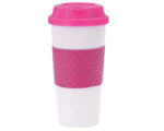 VASO TERMICO DOBLE PARED CINTA 420 ML. ONIX VTE1388 ROSA (PLÁSTICO PP - SILICÓN - A040288 -  ARTICULOS PROMOCIONALES)