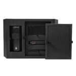 SET 022 N - SET MARMARIS (NEGRO - PAPEL ITALIANO PREMIUM CAJA - ACERO INOXIDABLE, PLASTICO, SILICON TERMO - CURPIEL LIBRETA - ACERO INOXIDABLE BOLIGRAFO - PLASTICO POWER BANK - CURPIEL, METAL LLAVERO)